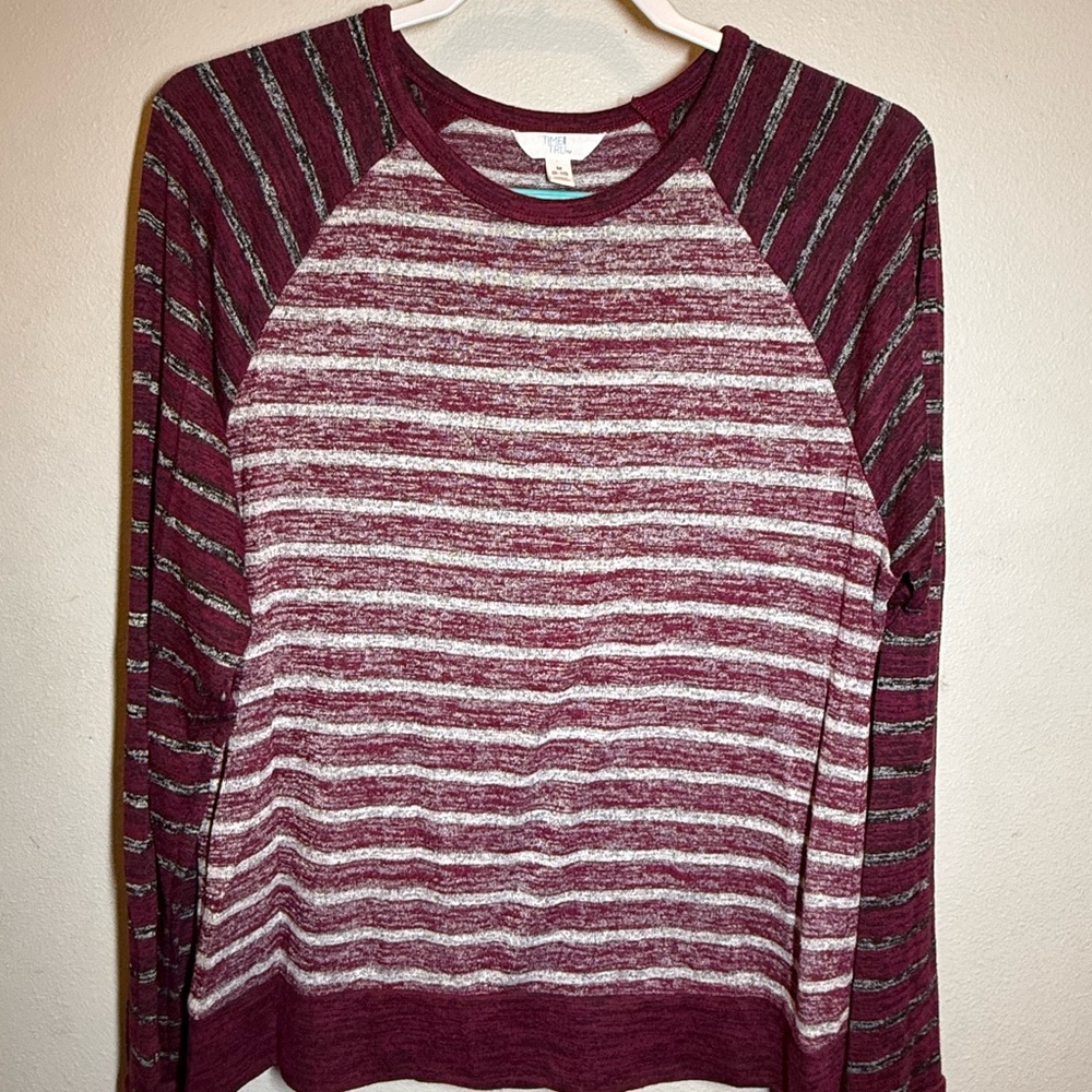 Time and Tru Burgundy and Gray Striped Sweater
